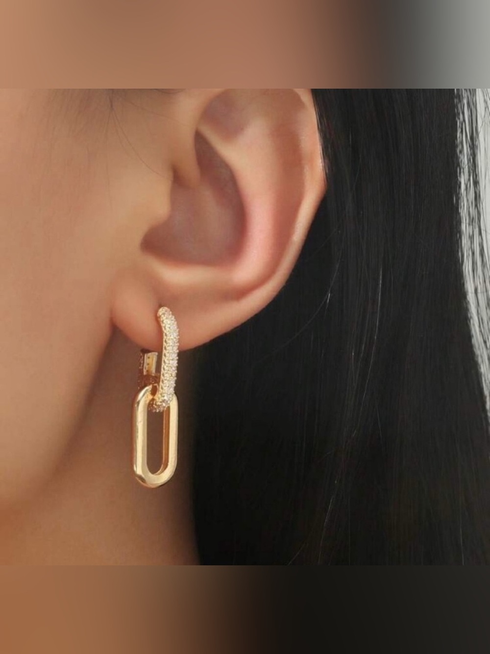 Gold Rhinestone Linked Hoop Earrings